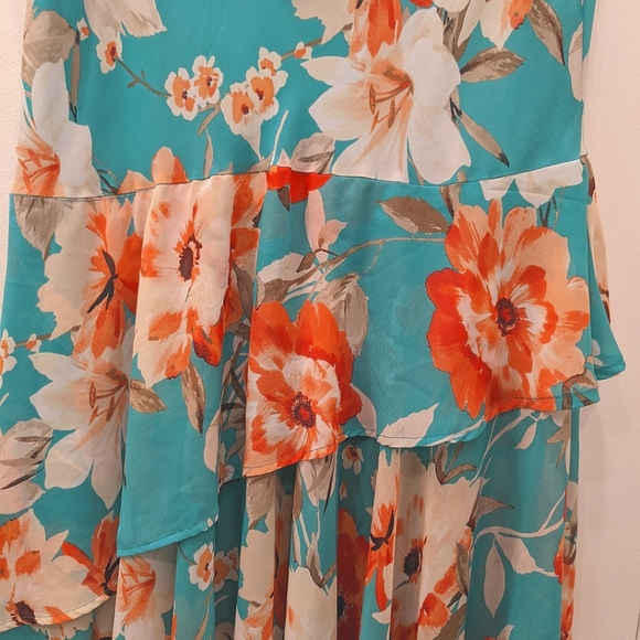 Jules & Leopold floral turquoise print tiered dress - L - Picture 3 of 5